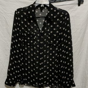 Black n white polka dot button down long sleeve M